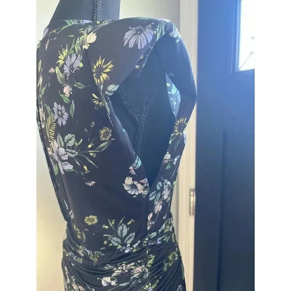 AFRM BLACK FLORAL DRESS SIZE S PADDED SHOULDER SIDE SLIT OPEN BACK SLIM FIT NWOT - Picture 6 of 9